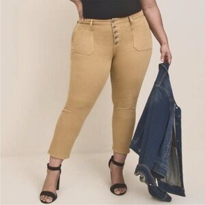 Torrid Button Fly High Rise Stretch Denim Jeans Fray Raw Hem Tan Plus Size 18T